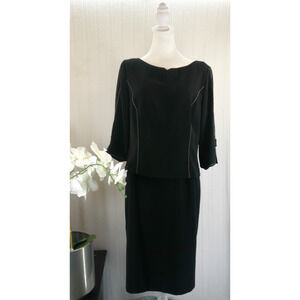 Plaza South Classic Black Dress White Stitching Detail Lined Women's Petite 14